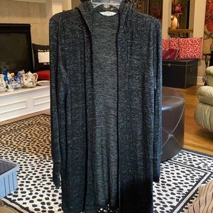 Favorite Soft Cardigan w/hood black w/ white specks Medium very stretchy